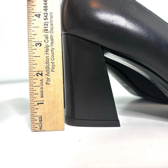 Stuart Weitzman Black Leather Block Heel Pump Rounded Square Toe 10 - Picture 5 of 8